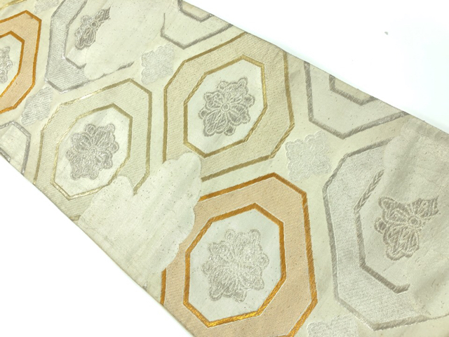 JAPANESE KIMONO / ANTIQUE FUKURO OBI / WOVEN ABSTRACT FLOWER & CLOUD